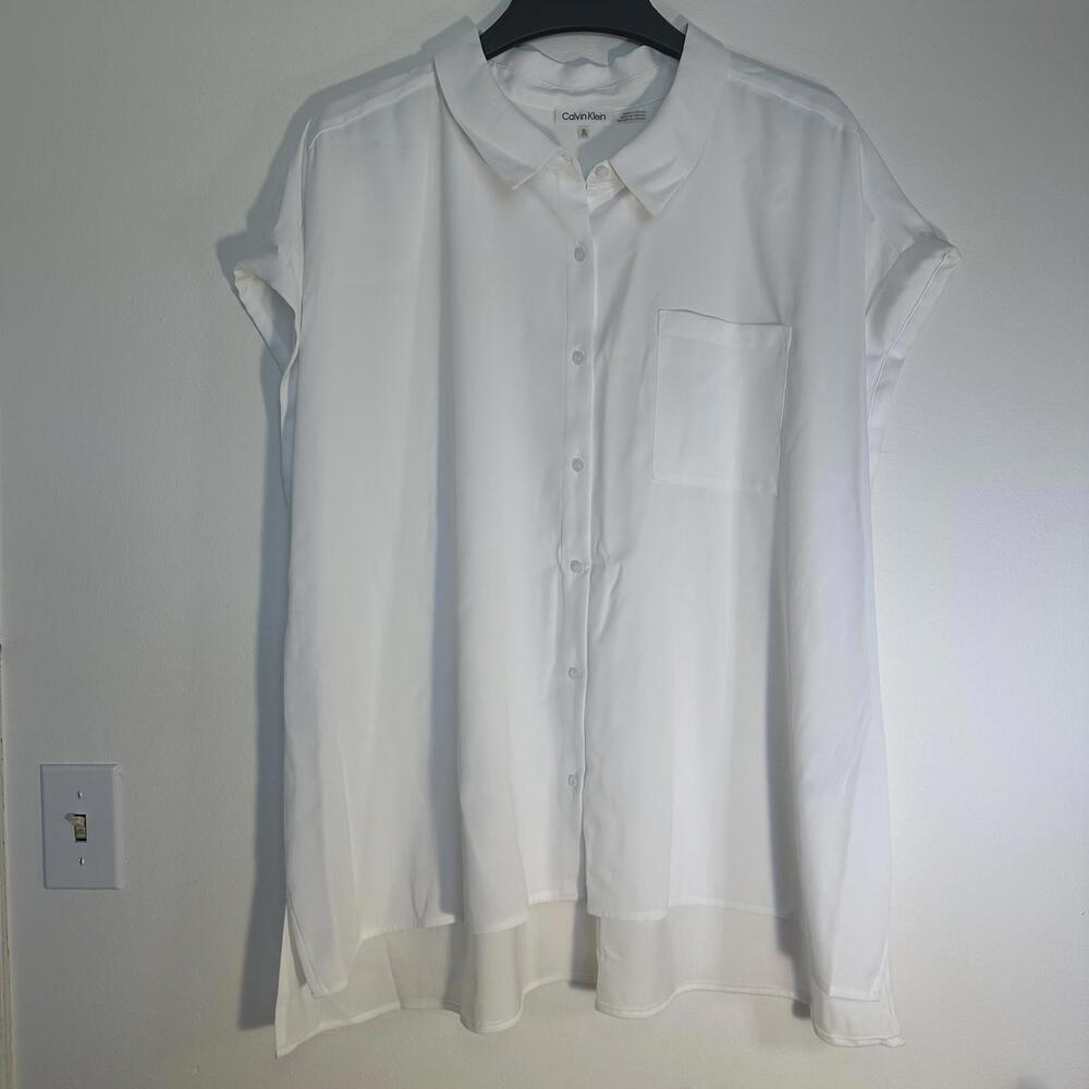 Calvin Klein Jeans Women's Trendy Plus Size 3X Blouse Shirt White Flows NWT